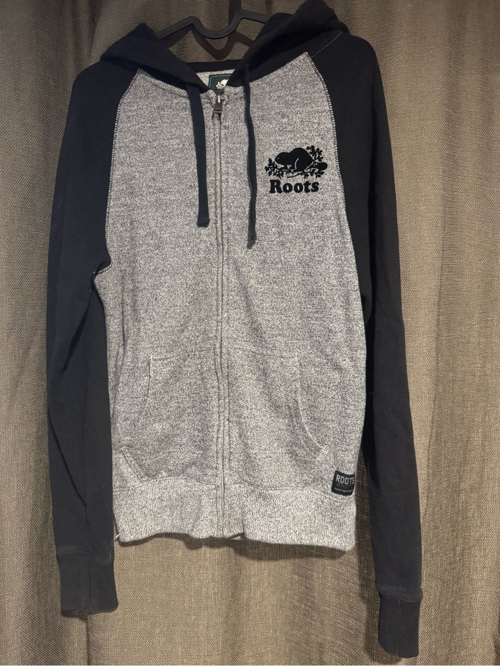 Roots Men's Gray and Black Full-Zip Hoodie